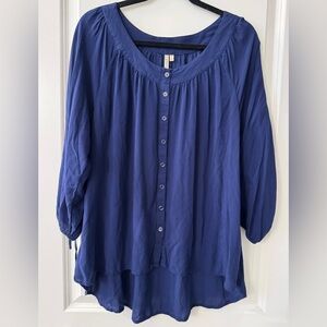 #9077 - grand + greene Very Soft Navy Blue Long Sleeve Peasant Blouse Tee